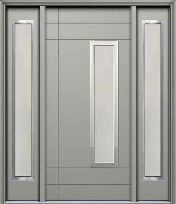 80" Santa Barbara 1 Lite Contemporary Smooth Fiberglass Door/2side w/Aluminum Frame