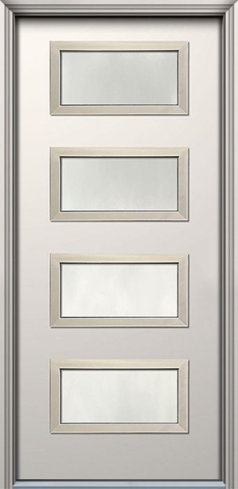 Pro 36" x 80" Santa Monica 4 Lite Contemporary Smooth Fiberglass Single Door w/Aluminum Frame