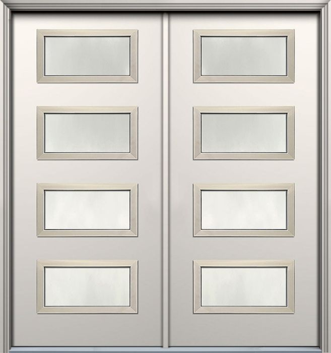 Pro 36" x 80" Santa Monica 4 Lite Contemporary Smooth Fiberglass Double Door w/Aluminum Frame