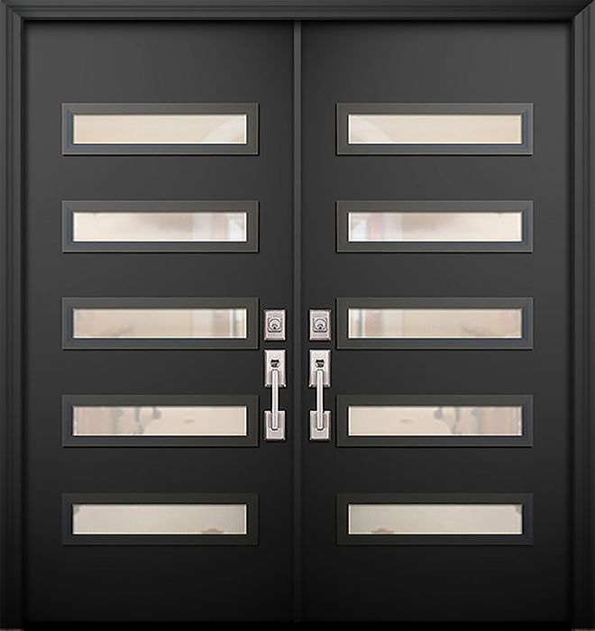 80" Double Beverly Smooth Solid Contemporary Door w/Textured Glass