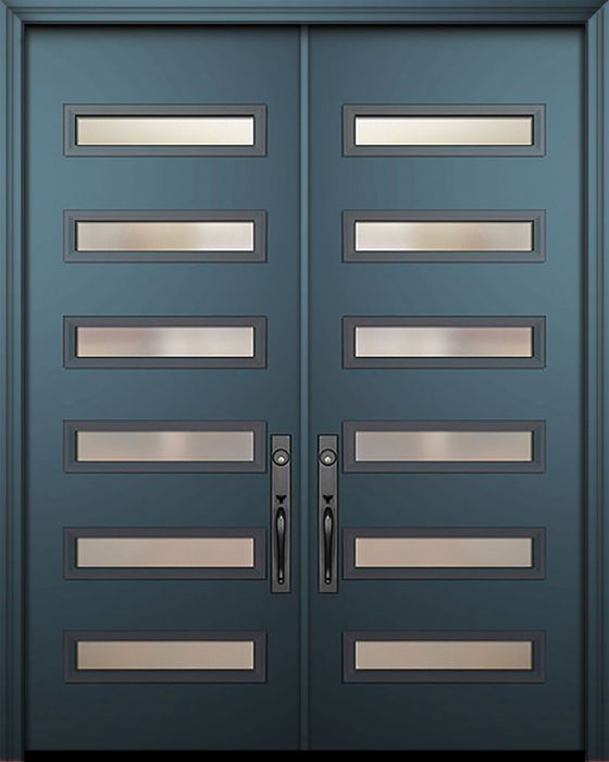 96" Double Beverly Smooth Solid Contemporary Door w/Textured Glass