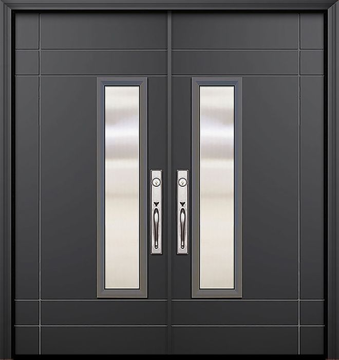 80" Double Santa Barbara Smooth Solid Contemporary Door w/Textured Glass