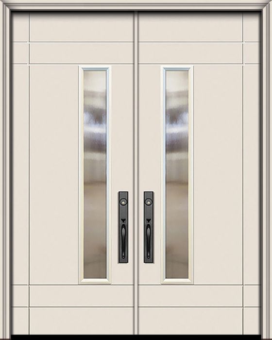 96" Double Santa Barbara Smooth Solid Contemporary Door w/Textured Glass