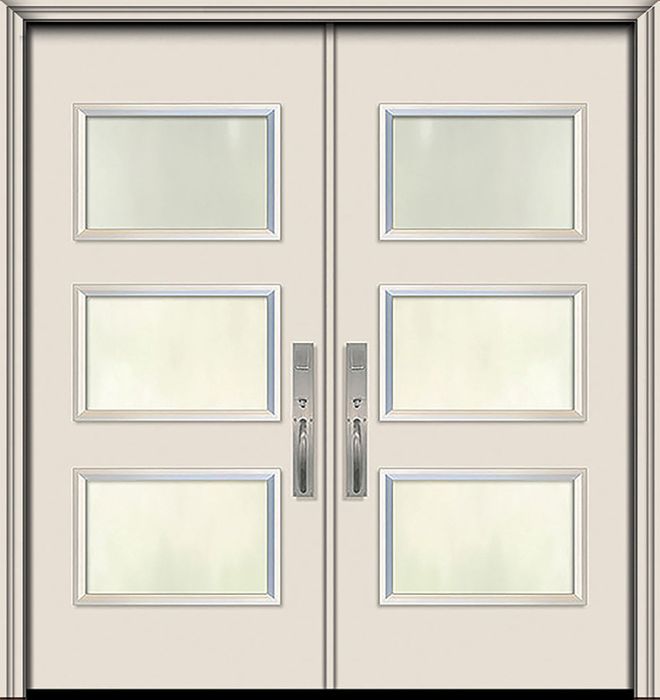 80" Double Santa Monica Smooth Solid Contemporary Door w/Textured Glass