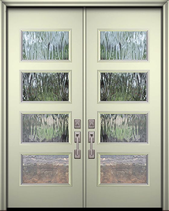 42" x 96" Double Santa Monica Smooth Solid Contemporary Door w/Textured Glass