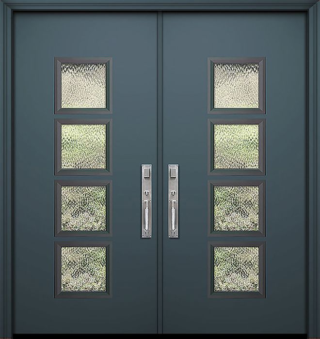 80" Double Venice Smooth Solid Contemporary Door w/Textured Glass