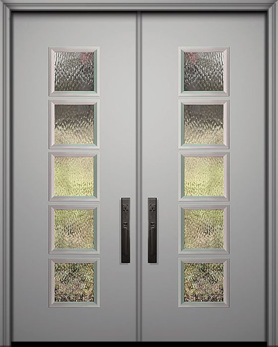 96" Double Venice Smooth Solid Contemporary Door w/Textured Glass