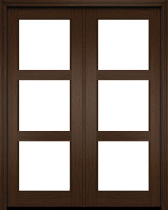 96" Mahogany Naples Square 3 Lite Double Door | HVHZ Impact