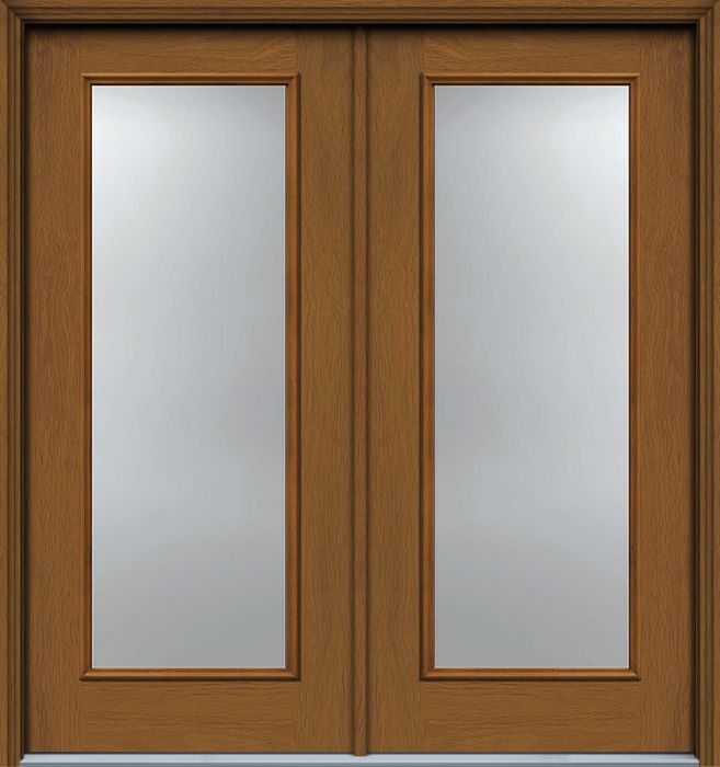 80" Full Lite Narrow Woodgrain Fiberglass Double Door