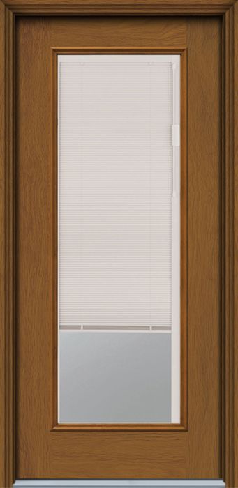 80" Blind Full Lite Narrow Woodgrain Fiberglass Single Door