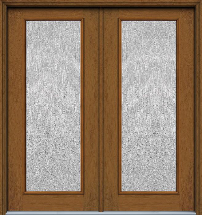 80" Rain Full Lite Narrow Woodgrain Fiberglass Double Door