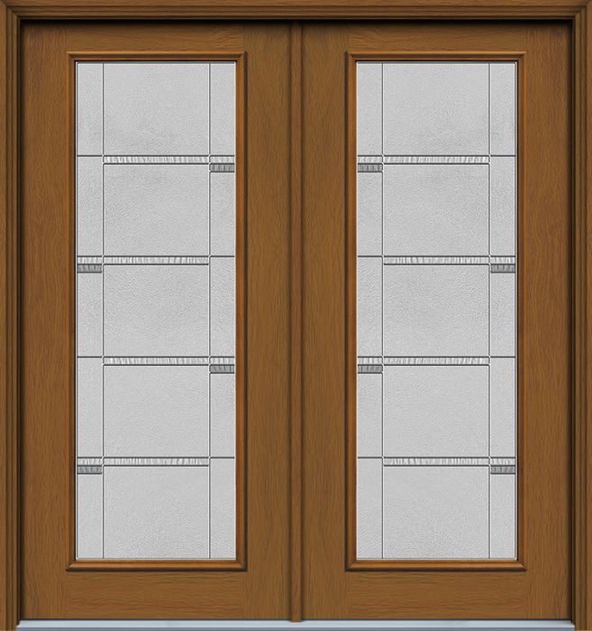 80" Crosswalk Full Lite Woodgrain Fiberglass Double Door
