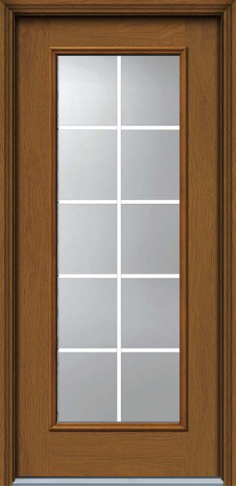 80" Full Lite, 10 Lite GBG Woodgrain Fiberglass Single Door