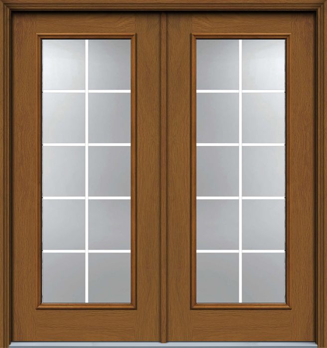 80" Full Lite, 10 Lite GBG Woodgrain Fiberglass Double Door