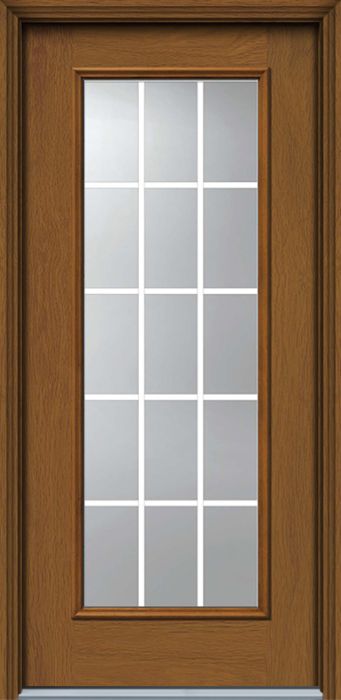 80" Full Lite, 15 Lite GBG Woodgrain Fiberglass Single Door