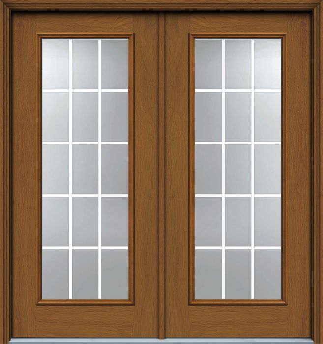 80" Full Lite, 15 Lite GBG Woodgrain Fiberglass Double Door