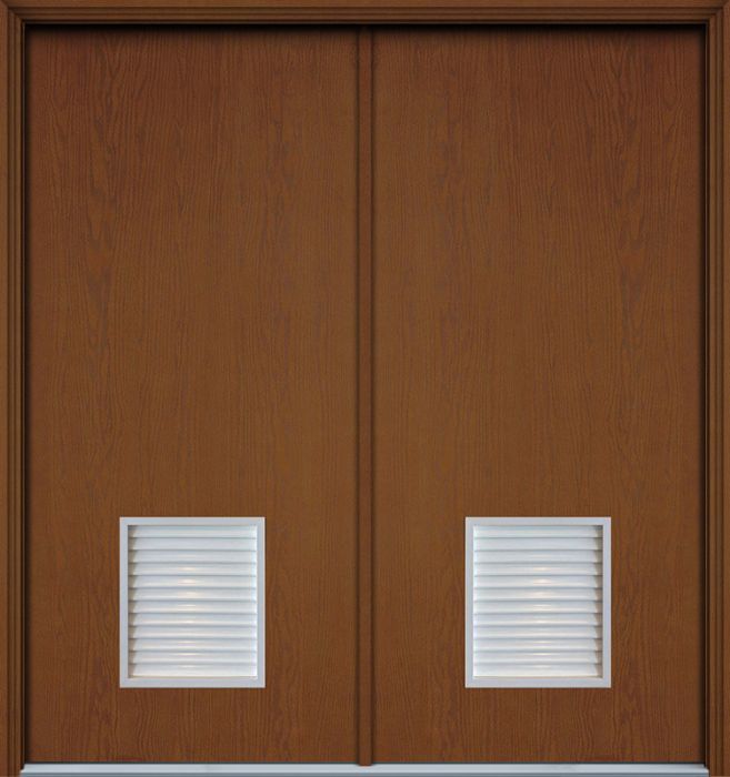 80" 1/4 Vent Louver Woodgrain Fiberglass Double Door
