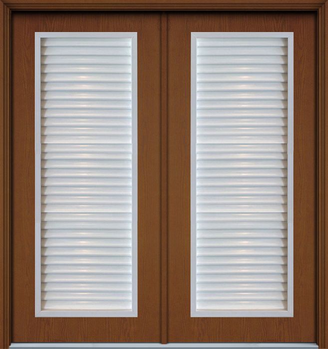 80" Full Vent Louver Woodgrain Fiberglass Double Door