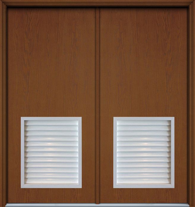 80" 1/2 Vent Louver Woodgrain Fiberglass Double Door