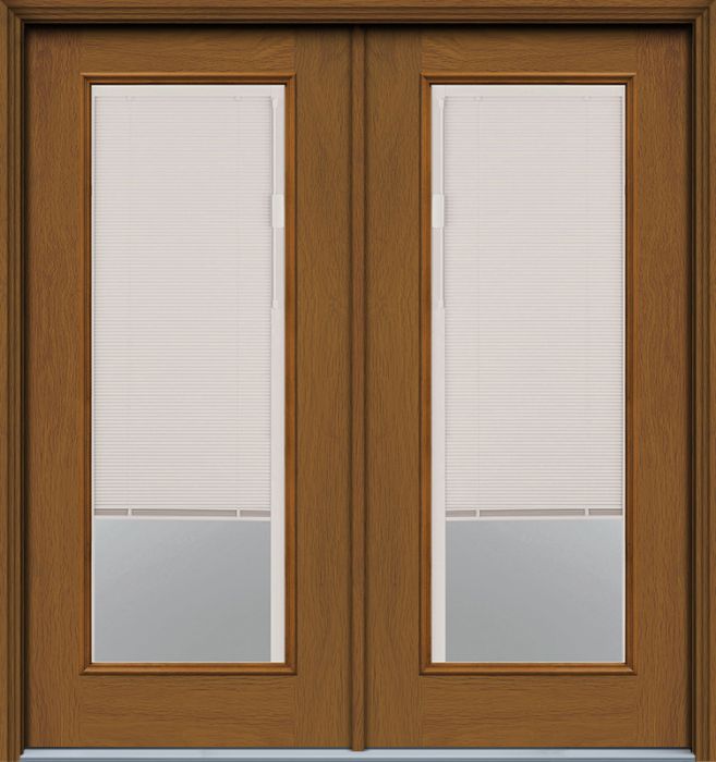 80" Blind Full Lite Woodgrain Fiberglass Double Door