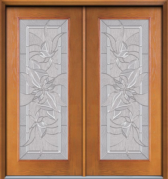 80" Contemporary Renewed Impressions Full Lite Woodgrain Fiberglass Double Door