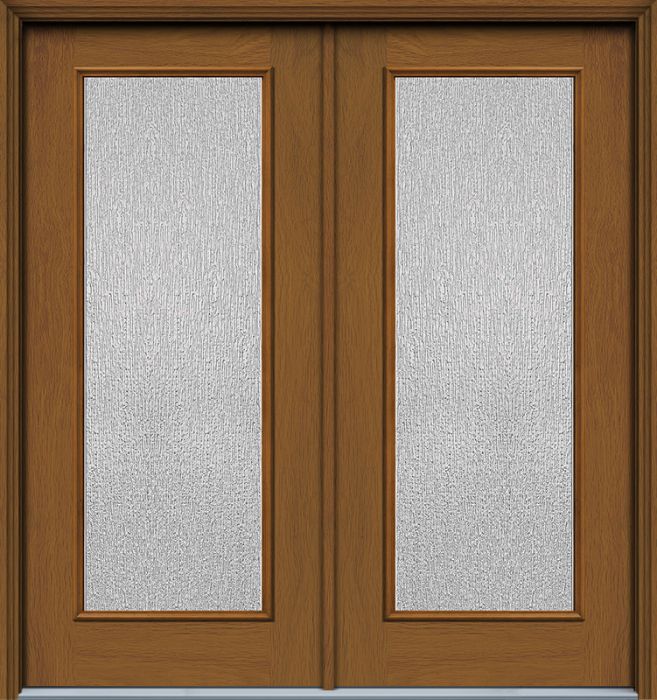 80" Rain Full Lite Woodgrain Fiberglass Double Door
