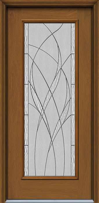 80" Waterside Full Lite Woodgrain Fiberglass Single Door