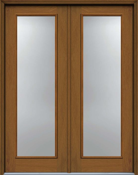 96" Contemporary Narrow Full Lite Woodgrain Double Door