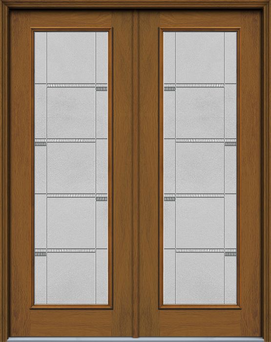 96" Crosswalk Full Lite Woodgrain Fiberglass Double Door