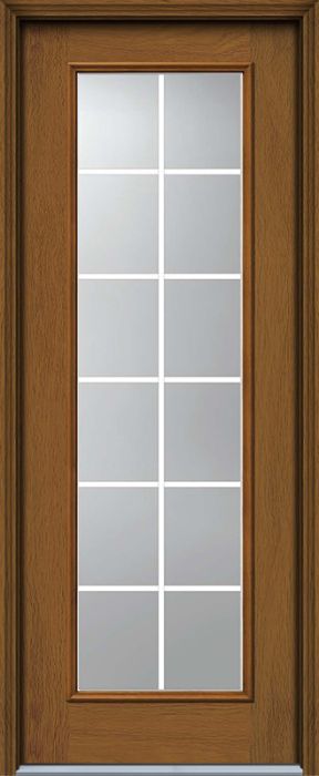 96" Full Lite, 12 Lite GBG Woodgrain Fiberglass Single Door