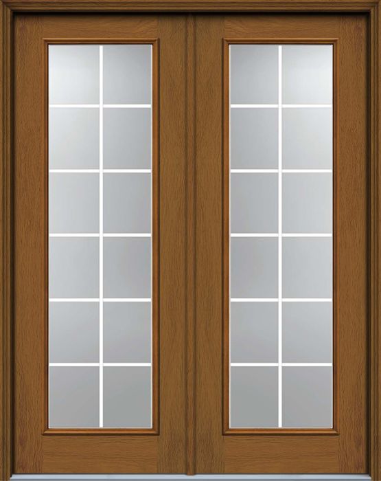 96" Full Lite, 12 Lite GBG Woodgrain Fiberglass Double Door