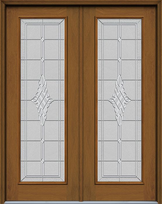 96" Grace Full Lite Woodgrain Fiberglass Double Door