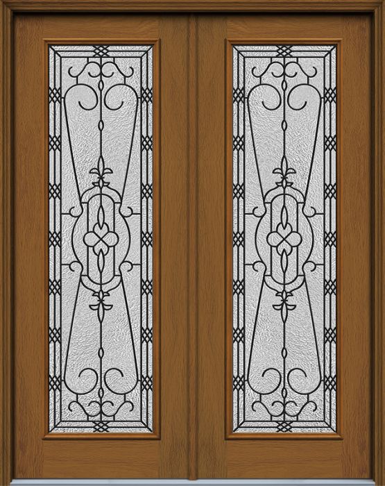 96" Jacinto Full Lite Woodgrain Fiberglass Double Door