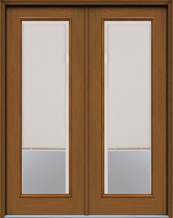 96" Blind Full Lite Woodgrain Fiberglass Double Door