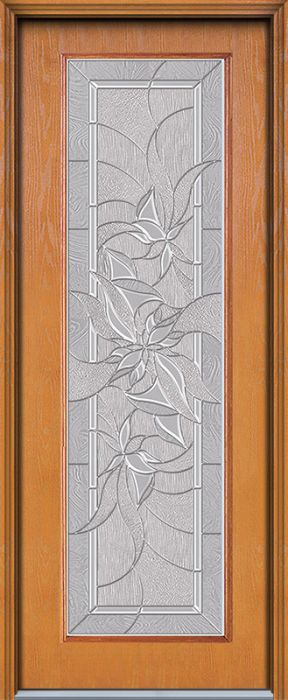 96" Contemporary Renewed Impressions Full Lite Woodgrain Fiberglass Single Door