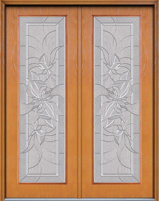 96" Contemporary Renewed Impressions Full Lite Woodgrain Fiberglass Double Door