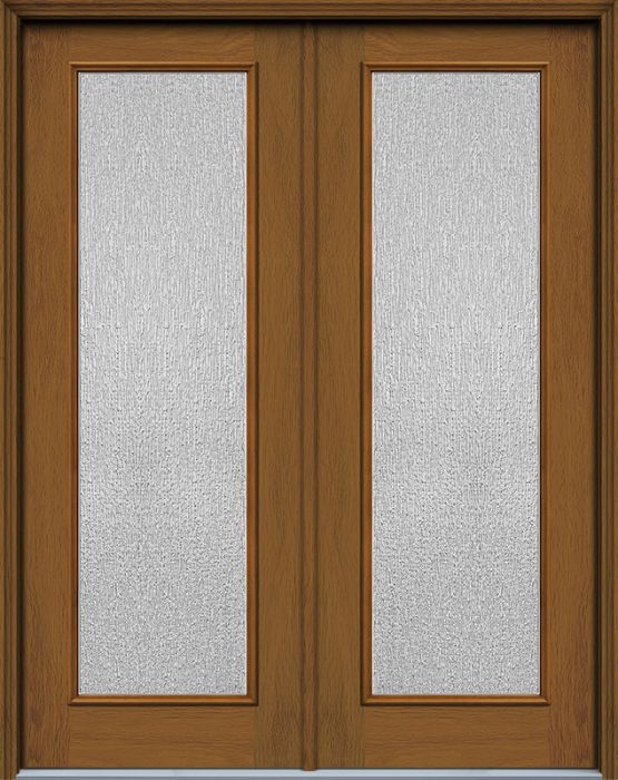 96" Rain Full Lite Woodgrain Fiberglass Double Door