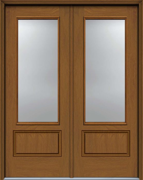 96" 3/4 Lite 1 Panel Woodgrain Double Door