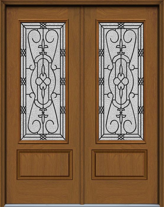 96" Jacinto 3/4 Lite 1 Panel Woodgrain Fiberglass Double Door