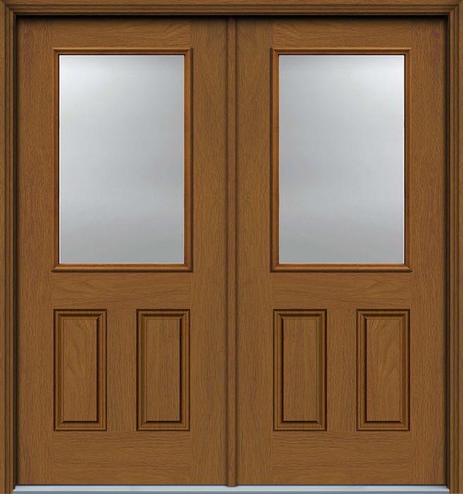 80" 1/2 Lite 2 Panel Woodgrain Fiberglass Double Door