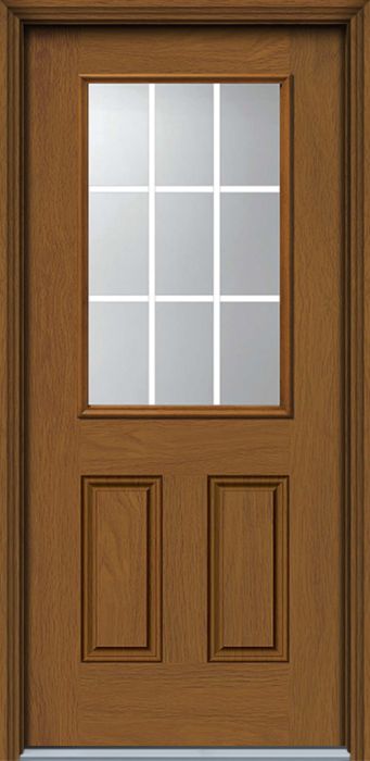 80" 1/2 Lite, 9 Lite GBG 2 Panel Woodgrain Fiberglass Single Door