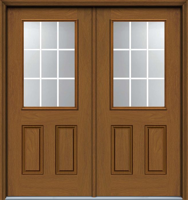 80" 1/2 Lite, 9 Lite GBG 2 Panel Woodgrain Fiberglass Double Door