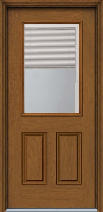 80" Blind 1/2 Lite 2 Panel Woodgrain Fiberglass Single Door