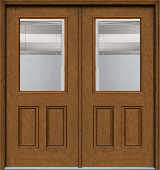 80" Blind 1/2 Lite 2 Panel Woodgrain Fiberglass Double Door
