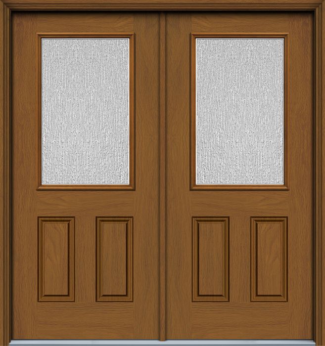 80" Rain 1/2 Lite 2 Panel Woodgrain Fiberglass Double Door