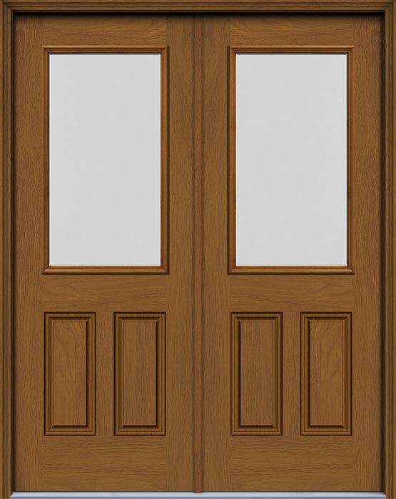 96" Blanca 1/2 Lite 2 Panel Woodgrain Fiberglass Double Door