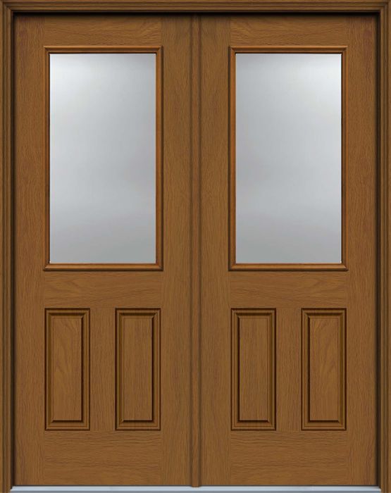 96" 1/2 Lite 2 Panel Woodgrain Fiberglass Double Door