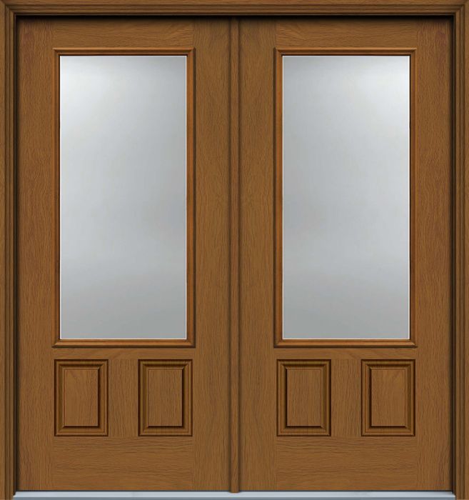 80" 3/4 Lite 2 Panel Woodgrain Fiberglass Double Door