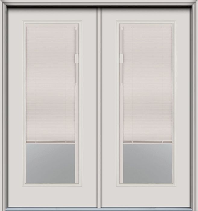 80" Blind Full Lite Narrow Smooth Fiberglass Double Door