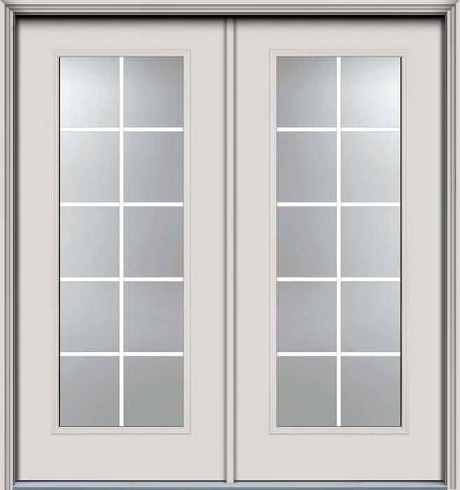 80" Full Lite, 10 Lite GBG Smooth Fiberglass Double Door